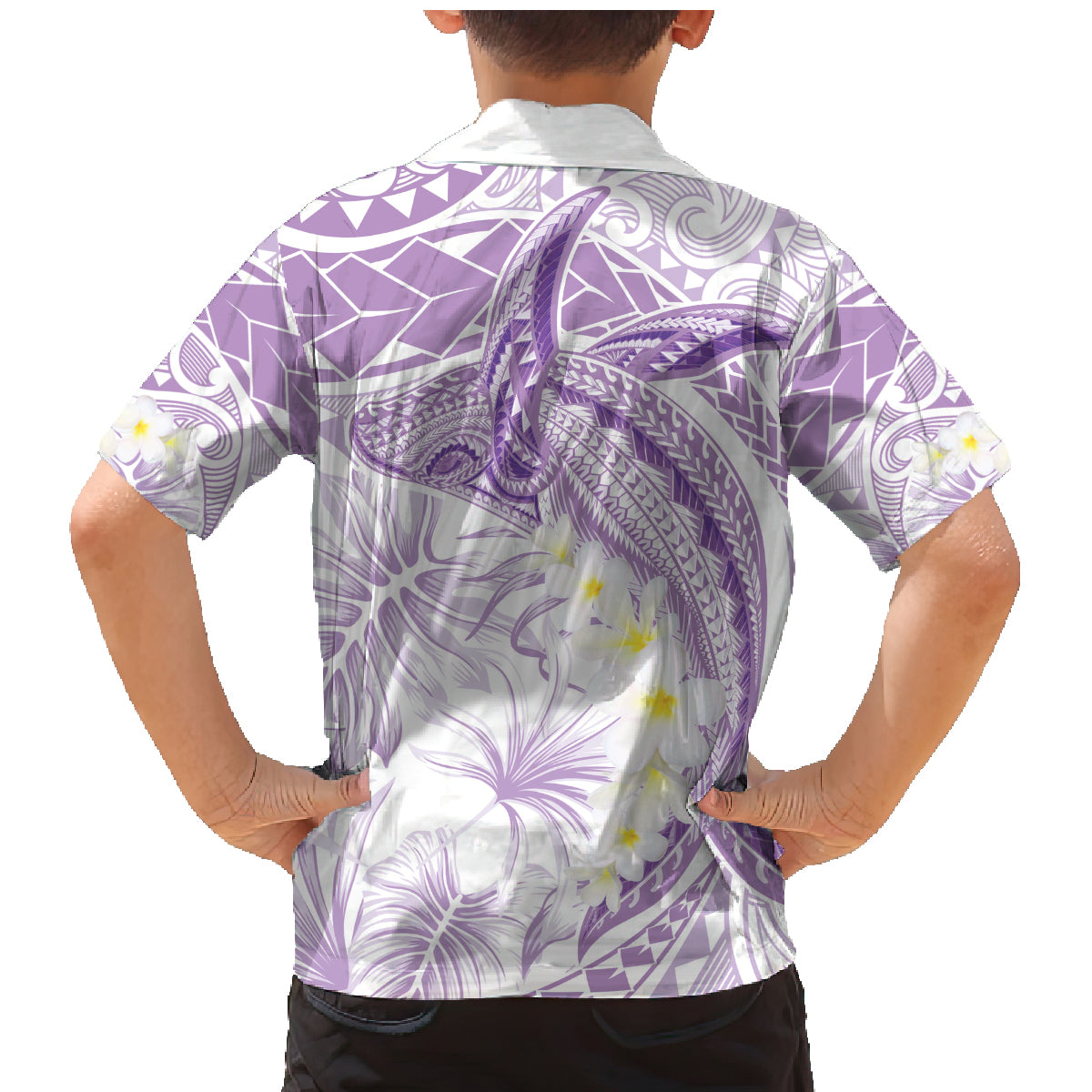 Polynesia Humpback Whale Family Matching Mermaid Dress and Hawaiian Shirt Tropical Plumeria Lavender LT7 - Polynesian Pride