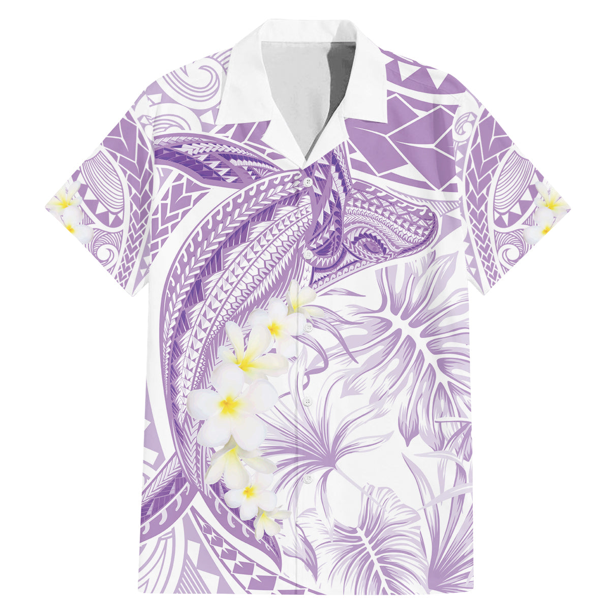 Polynesia Humpback Whale Family Matching Mermaid Dress and Hawaiian Shirt Tropical Plumeria Lavender LT7 Dad's Shirt - Short Sleeve Lavender - Polynesian Pride