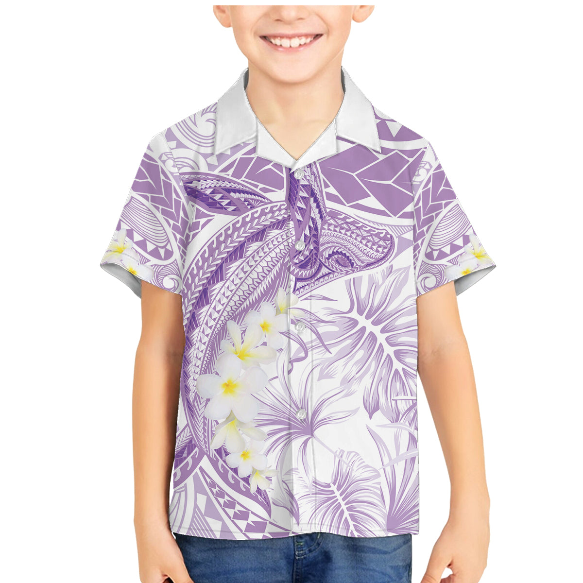 Polynesia Humpback Whale Family Matching Mermaid Dress and Hawaiian Shirt Tropical Plumeria Lavender LT7 Son's Shirt Lavender - Polynesian Pride