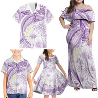 Polynesia Humpback Whale Family Matching Off Shoulder Maxi Dress and Hawaiian Shirt Tropical Plumeria Lavender LT7 - Polynesian Pride
