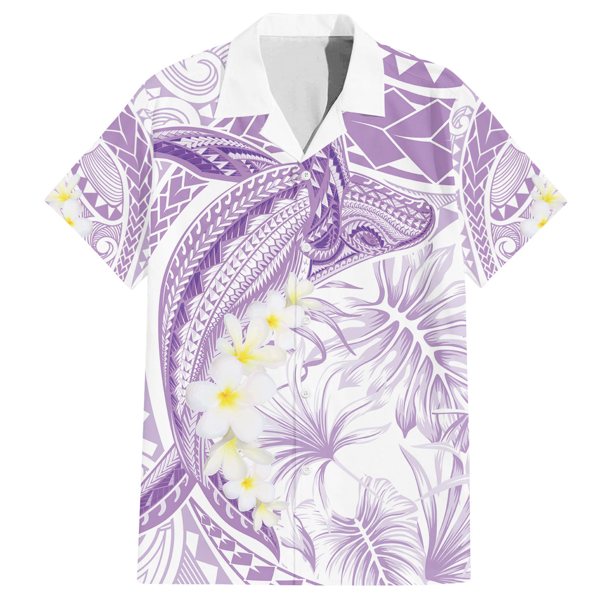 Polynesia Humpback Whale Family Matching Off Shoulder Maxi Dress and Hawaiian Shirt Tropical Plumeria Lavender LT7 Dad's Shirt - Short Sleeve Lavender - Polynesian Pride