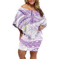 Polynesia Humpback Whale Family Matching Off Shoulder Short Dress and Hawaiian Shirt Tropical Plumeria Lavender LT7 Mom's Dress Lavender - Polynesian Pride