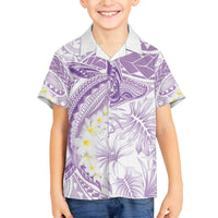 Polynesia Humpback Whale Family Matching Off Shoulder Short Dress and Hawaiian Shirt Tropical Plumeria Lavender LT7 Son's Shirt Lavender - Polynesian Pride