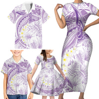 Polynesia Humpback Whale Family Matching Short Sleeve Bodycon Dress and Hawaiian Shirt Tropical Plumeria Lavender LT7 - Polynesian Pride