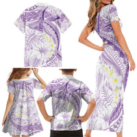 Polynesia Humpback Whale Family Matching Short Sleeve Bodycon Dress and Hawaiian Shirt Tropical Plumeria Lavender LT7 - Polynesian Pride