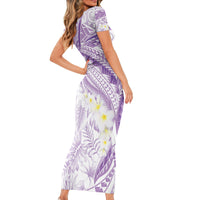 Polynesia Humpback Whale Family Matching Short Sleeve Bodycon Dress and Hawaiian Shirt Tropical Plumeria Lavender LT7 - Polynesian Pride