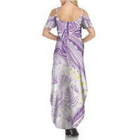 Polynesia Humpback Whale Family Matching Summer Maxi Dress and Hawaiian Shirt Tropical Plumeria Lavender LT7 - Polynesian Pride