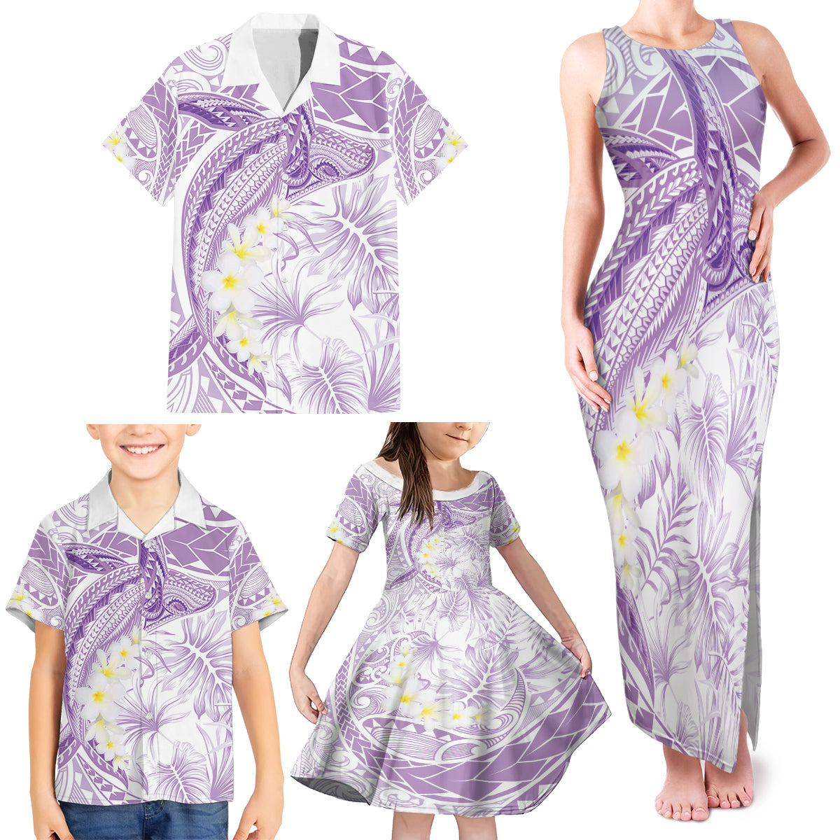 Polynesia Humpback Whale Family Matching Tank Maxi Dress and Hawaiian Shirt Tropical Plumeria Lavender LT7 - Polynesian Pride
