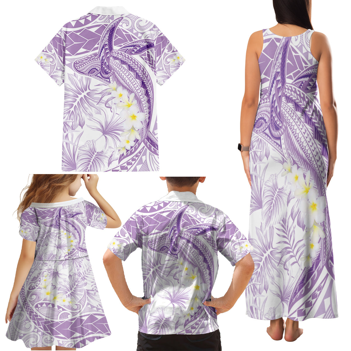 Polynesia Humpback Whale Family Matching Tank Maxi Dress and Hawaiian Shirt Tropical Plumeria Lavender LT7 - Polynesian Pride