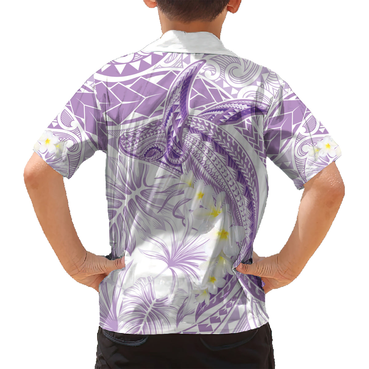 Polynesia Humpback Whale Kid Hawaiian Shirt Tropical Plumeria Lavender