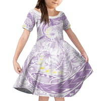 Polynesia Humpback Whale Kid Short Sleeve Dress Tropical Plumeria Lavender LT7 KID Lavender - Polynesian Pride