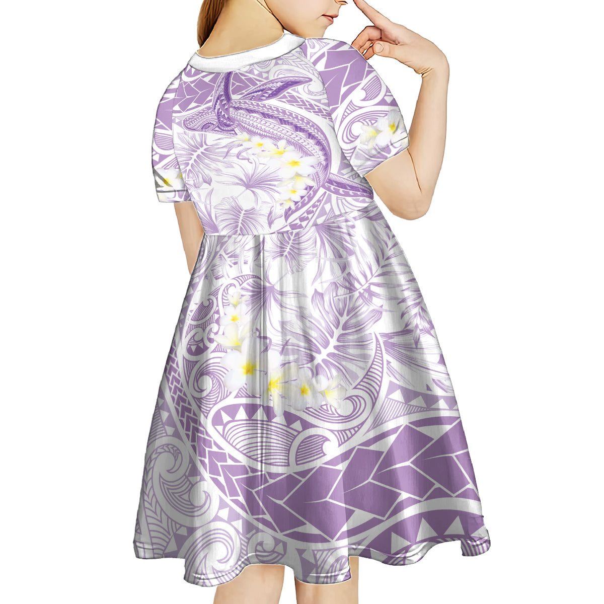 Polynesia Humpback Whale Kid Short Sleeve Dress Tropical Plumeria Lavender LT7 - Polynesian Pride