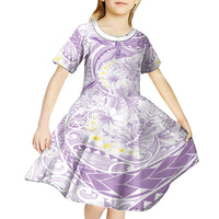 Polynesia Humpback Whale Kid Short Sleeve Dress Tropical Plumeria Lavender LT7 - Polynesian Pride