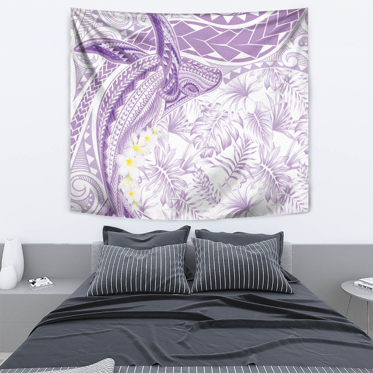 Polynesia Humpback Whale Tapestry Tropical Plumeria Lavender