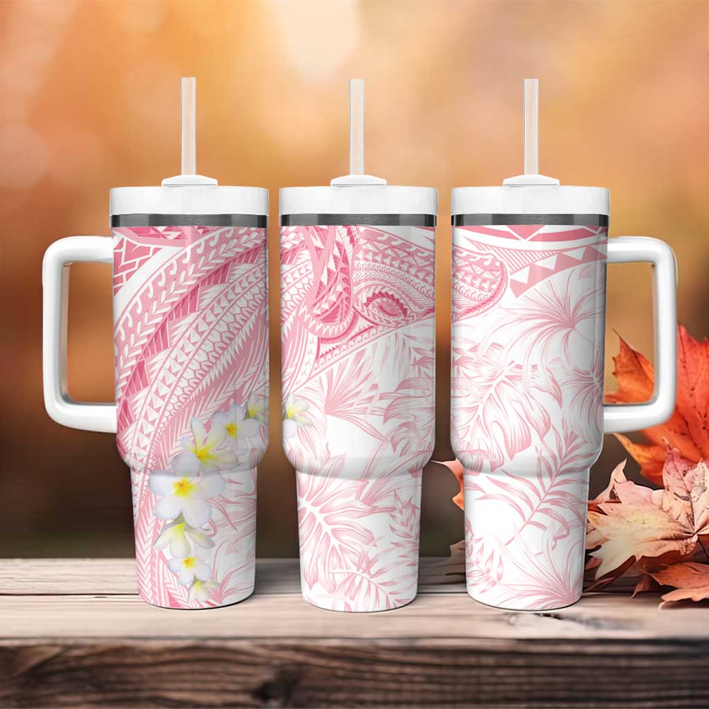 Polynesia Humpback Whale Tumbler With Handle Tropical Plumeria Pink
