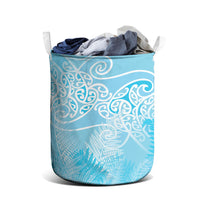 Aotearoa Maori Koru Curves Laundry Basket Silver Ferns - Turquoise