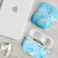 Aotearoa Maori Koru Curves AirPods Case Silver Ferns - Turquoise