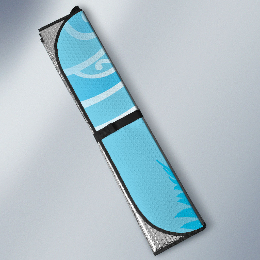 Aotearoa Maori Koru Curves Auto Sun Shade Silver Ferns - Turquoise
