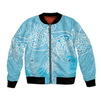 Aotearoa Maori Koru Curves Bomber Jacket Silver Ferns - Turquoise