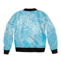 Aotearoa Maori Koru Curves Bomber Jacket Silver Ferns - Turquoise