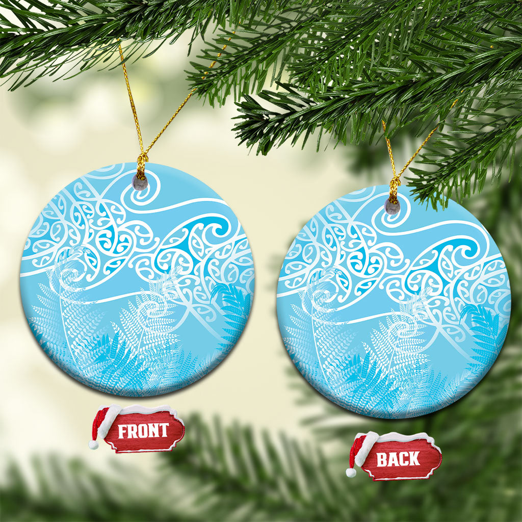 Aotearoa Maori Koru Curves Ceramic Ornament Silver Ferns - Turquoise LT7 Circle Turquoise - Polynesian Pride
