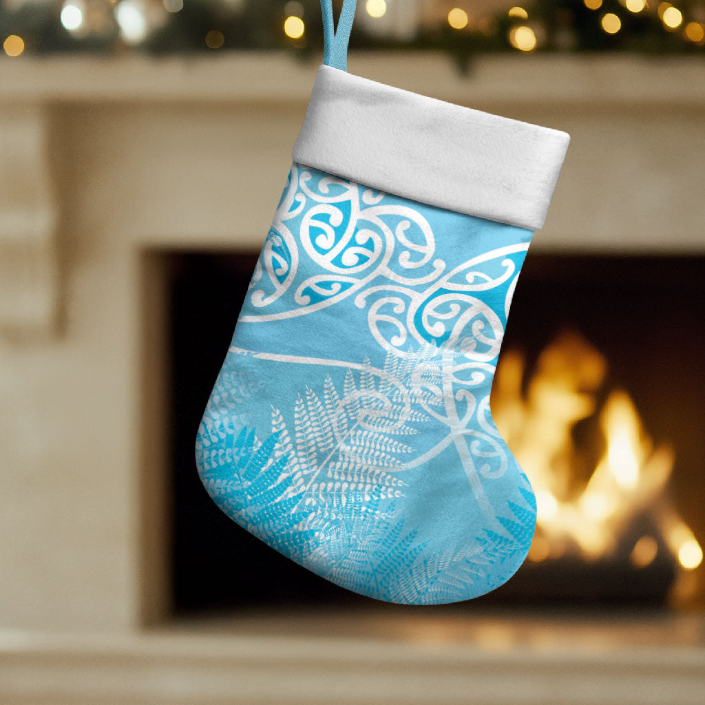 Aotearoa Maori Koru Curves Christmas Stocking Silver Ferns - Turquoise LT7 Set of 2 Turquoise - Polynesian Pride