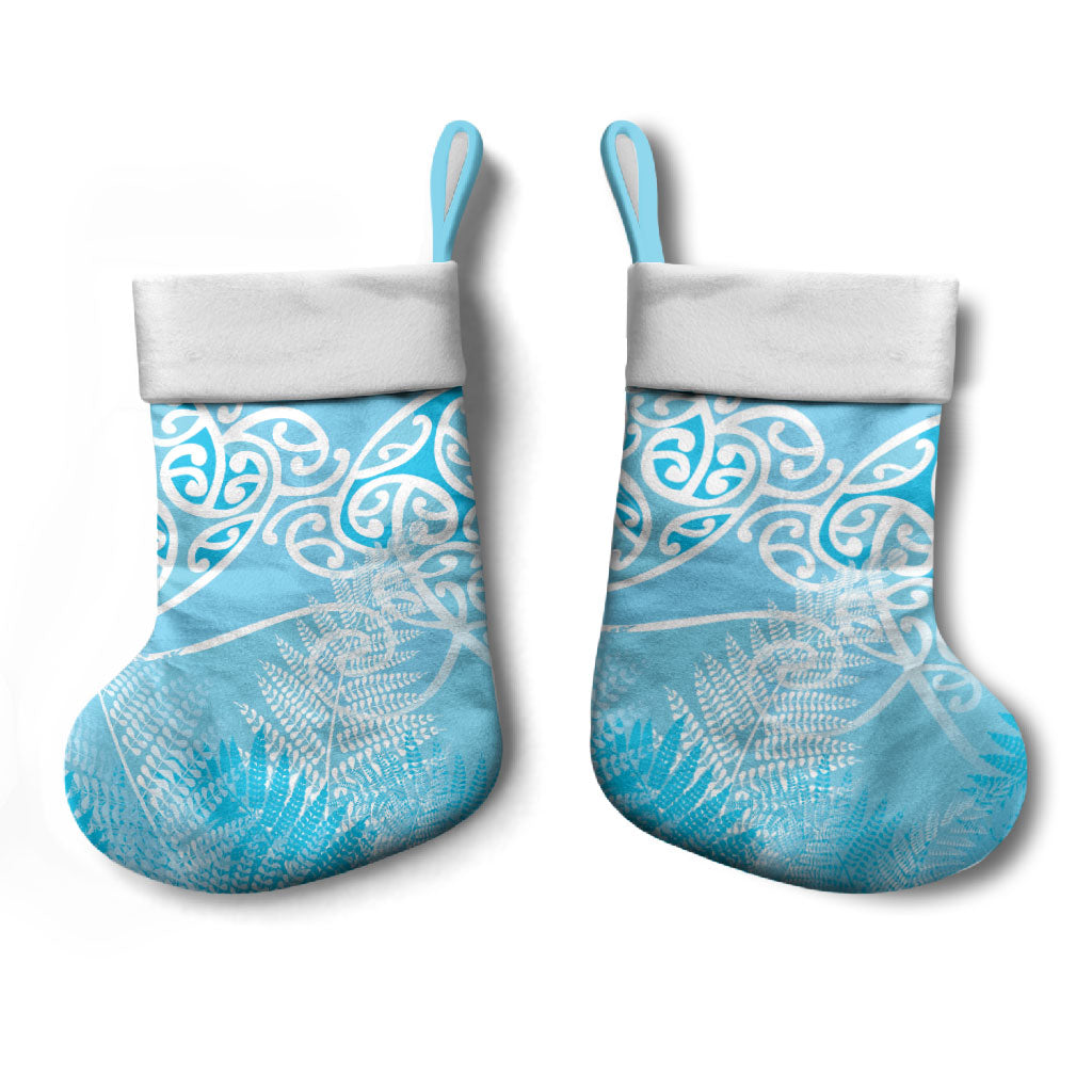 Aotearoa Maori Koru Curves Christmas Stocking Silver Ferns - Turquoise LT7 - Polynesian Pride