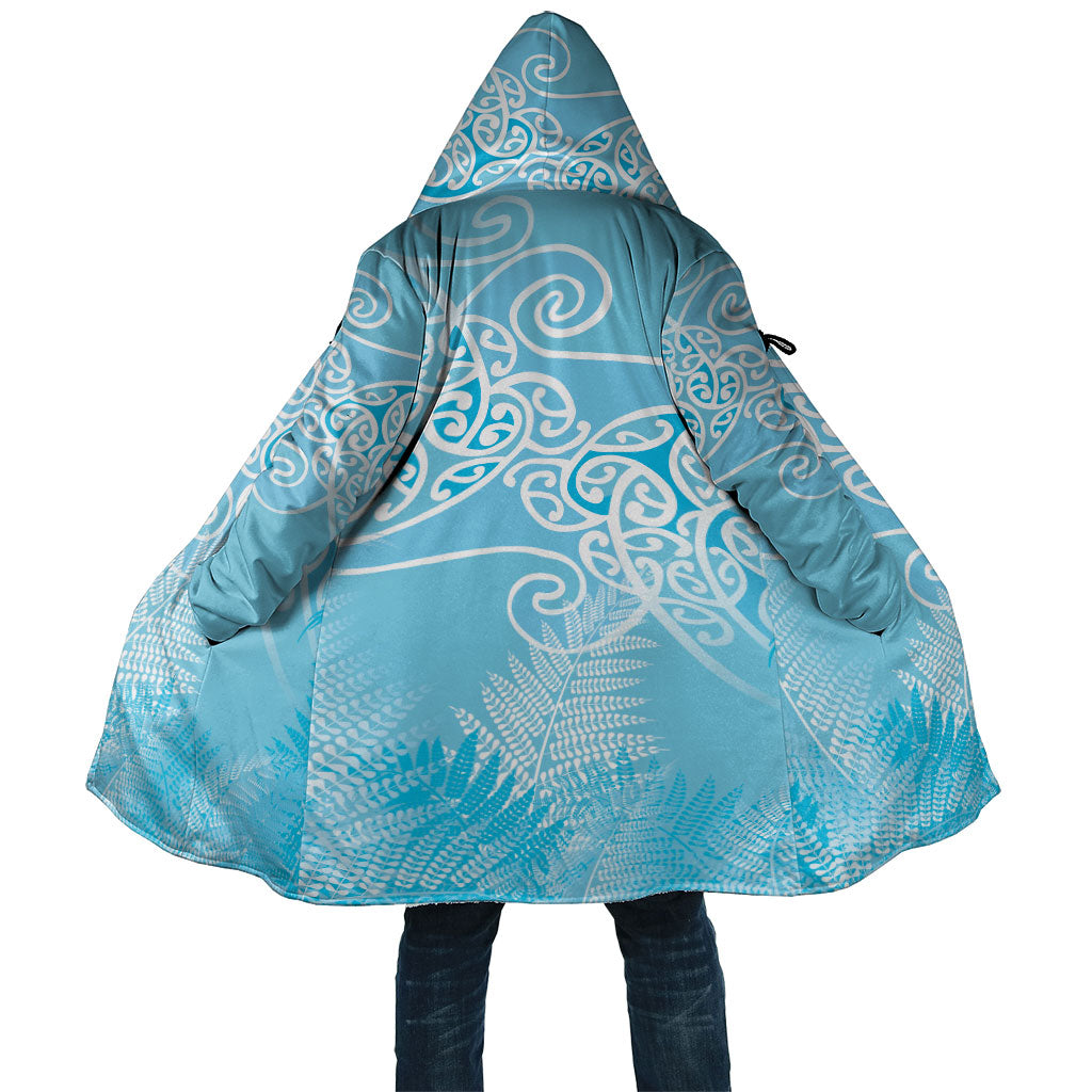 Aotearoa Maori Koru Curves Cloak Silver Ferns - Turquoise