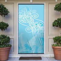 Aotearoa Maori Koru Curves Door Cover Silver Ferns - Turquoise