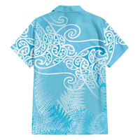 Aotearoa Maori Koru Curves Family Matching Off Shoulder Short Dress and Hawaiian Shirt Silver Ferns - Turquoise LT7 - Polynesian Pride