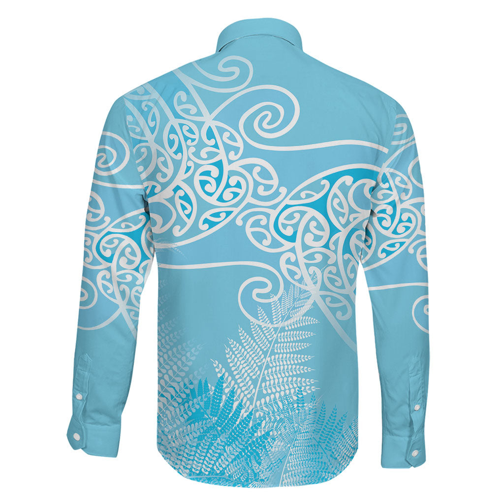Aotearoa Maori Koru Curves Family Matching Tank Maxi Dress and Hawaiian Shirt Silver Ferns - Turquoise LT7 - Polynesian Pride