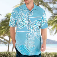 Aotearoa Maori Koru Curves Hawaiian Shirt Silver Ferns - Turquoise