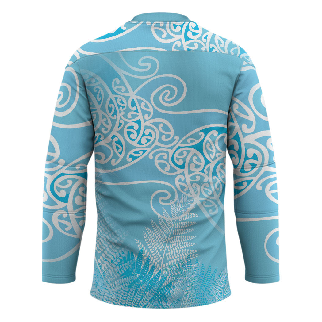 Aotearoa Maori Koru Curves Hockey Jersey Silver Ferns - Turquoise