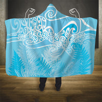 Aotearoa Maori Koru Curves Hooded Blanket Silver Ferns - Turquoise