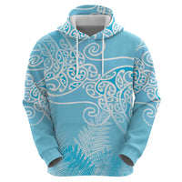 Aotearoa Maori Koru Curves Hoodie Silver Ferns - Turquoise