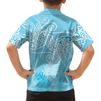 Aotearoa Maori Koru Curves Kid Hawaiian Shirt Silver Ferns - Turquoise