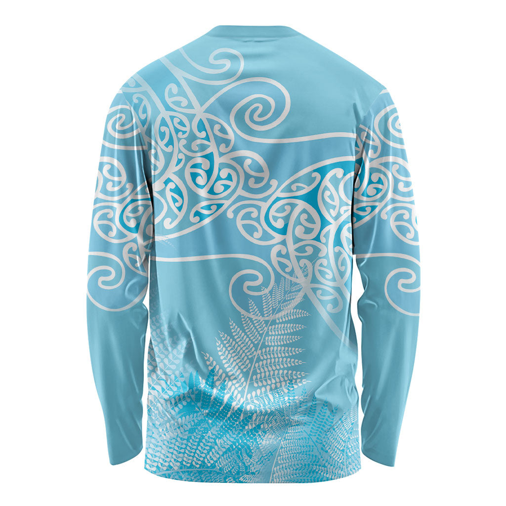 Aotearoa Maori Koru Curves Long Sleeve Shirt Silver Ferns - Turquoise