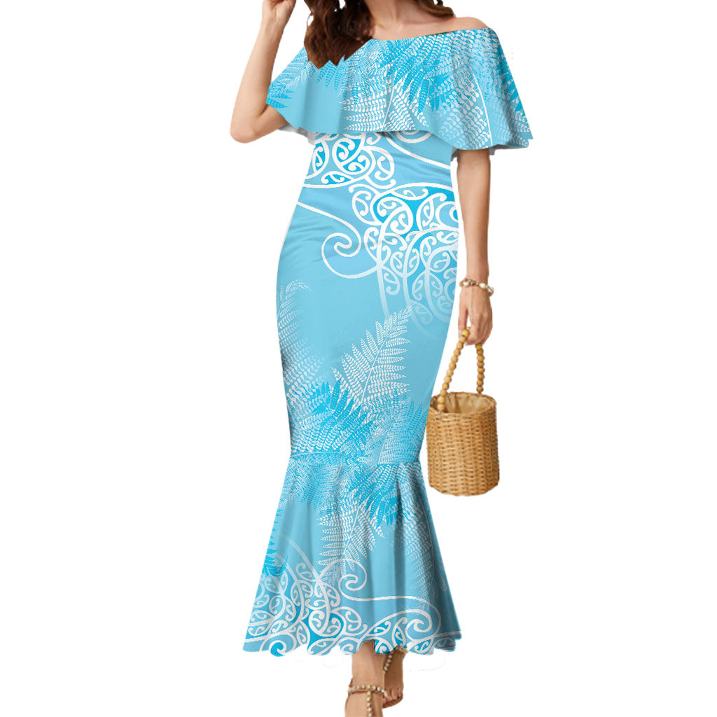 Aotearoa Maori Koru Curves Mermaid Dress Silver Ferns - Turquoise LT7 Women Turquoise - Polynesian Pride