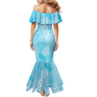 Aotearoa Maori Koru Curves Mermaid Dress Silver Ferns - Turquoise LT7 - Polynesian Pride