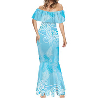 Aotearoa Maori Koru Curves Mermaid Dress Silver Ferns - Turquoise LT7 - Polynesian Pride