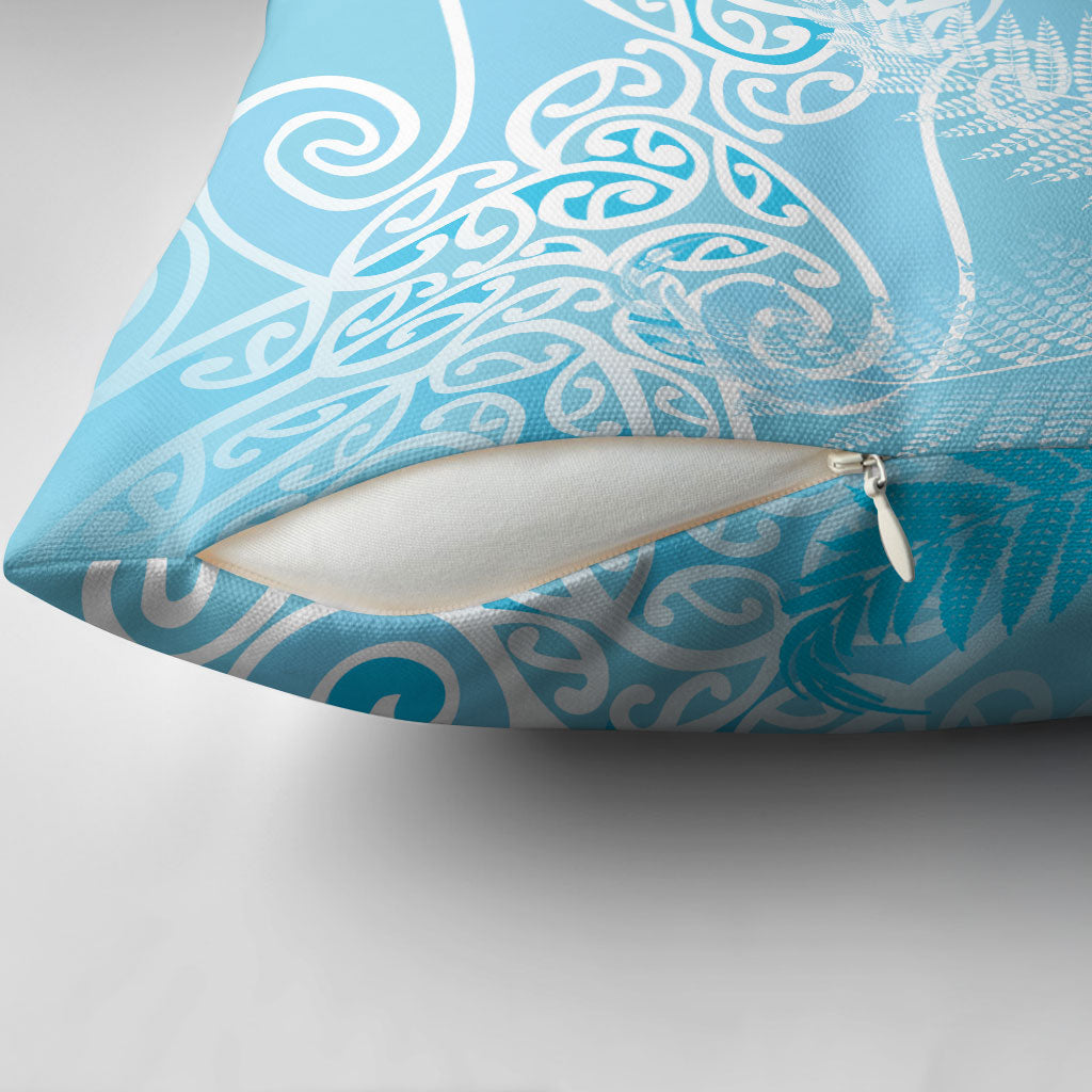 Aotearoa Maori Koru Curves Pillow Cover Silver Ferns - Turquoise
