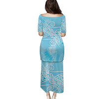 Aotearoa Maori Koru Curves Puletasi Silver Ferns - Turquoise