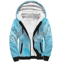 Aotearoa Maori Koru Curves Sherpa Hoodie Silver Ferns - Turquoise