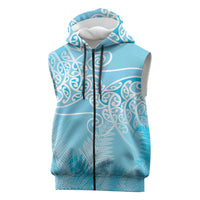 Aotearoa Maori Koru Curves Sleeveless Zip Hoodie Silver Ferns - Turquoise LT7 Turquoise - Polynesian Pride