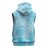 Aotearoa Maori Koru Curves Sleeveless Zip Hoodie Silver Ferns - Turquoise LT7 - Polynesian Pride