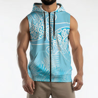 Aotearoa Maori Koru Curves Sleeveless Zip Hoodie Silver Ferns - Turquoise LT7 - Polynesian Pride