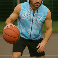 Aotearoa Maori Koru Curves Sleeveless Zip Hoodie Silver Ferns - Turquoise LT7 - Polynesian Pride