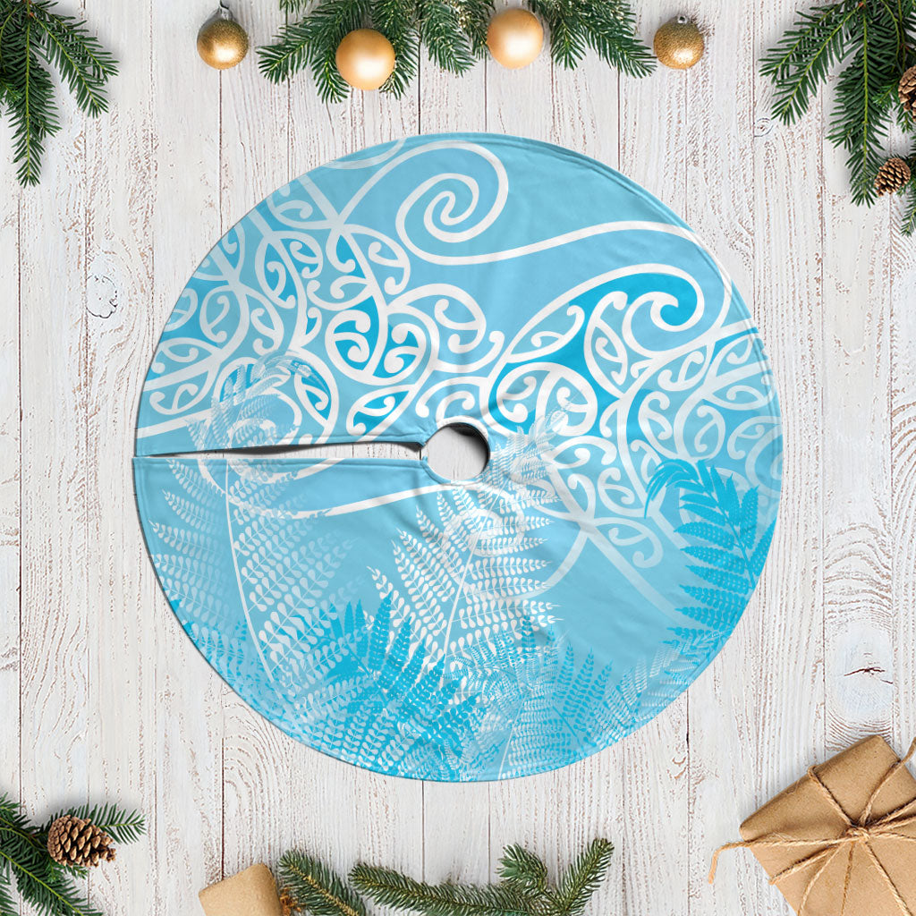 Aotearoa Maori Koru Curves Tree Skirt Silver Ferns - Turquoise LT7 Casual Turquoise - Polynesian Pride
