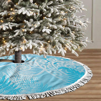 Aotearoa Maori Koru Curves Tree Skirt Silver Ferns - Turquoise LT7 - Polynesian Pride