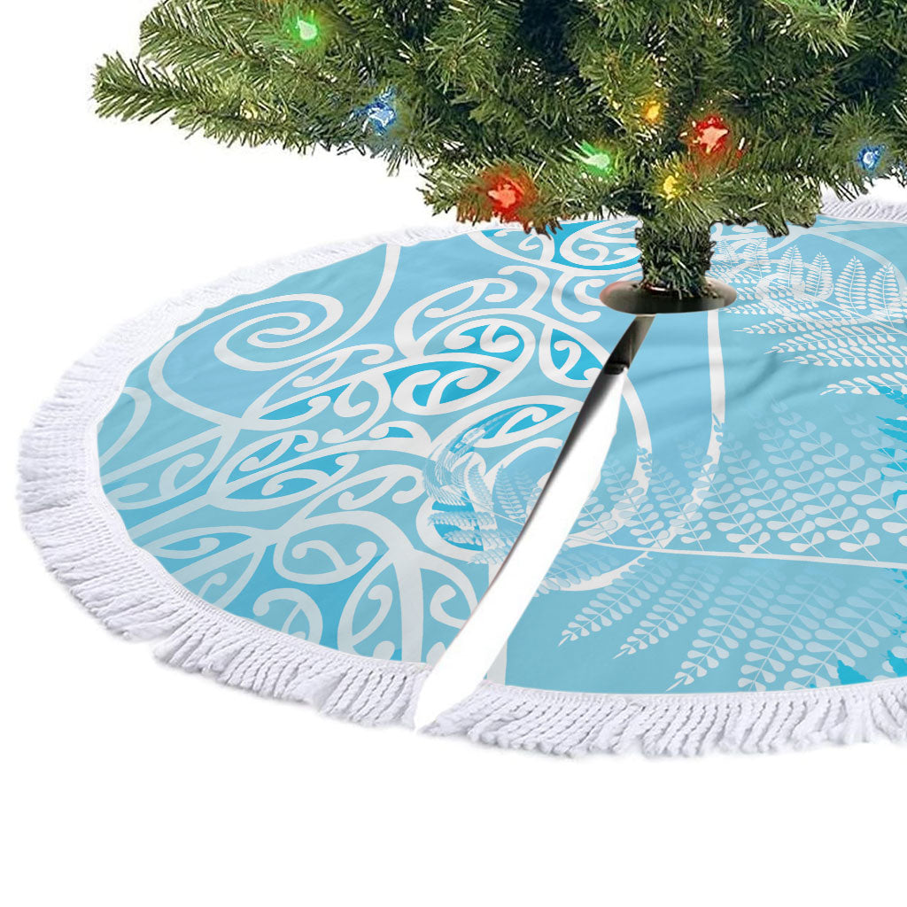 Aotearoa Maori Koru Curves Tree Skirt Silver Ferns - Turquoise LT7 - Polynesian Pride